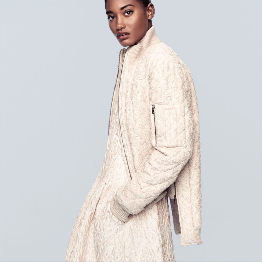 BCBGMAXAZRIA Dusty Pink Lace Bomber Jacket